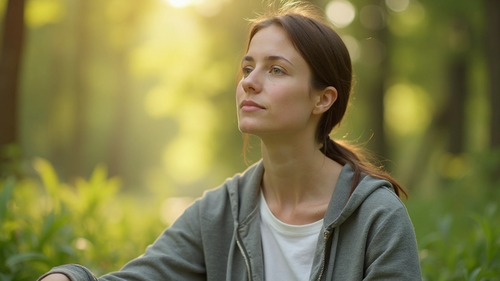 Persoon in rustige, natuurlijke omgeving mediteert en concentreert zich op het heden